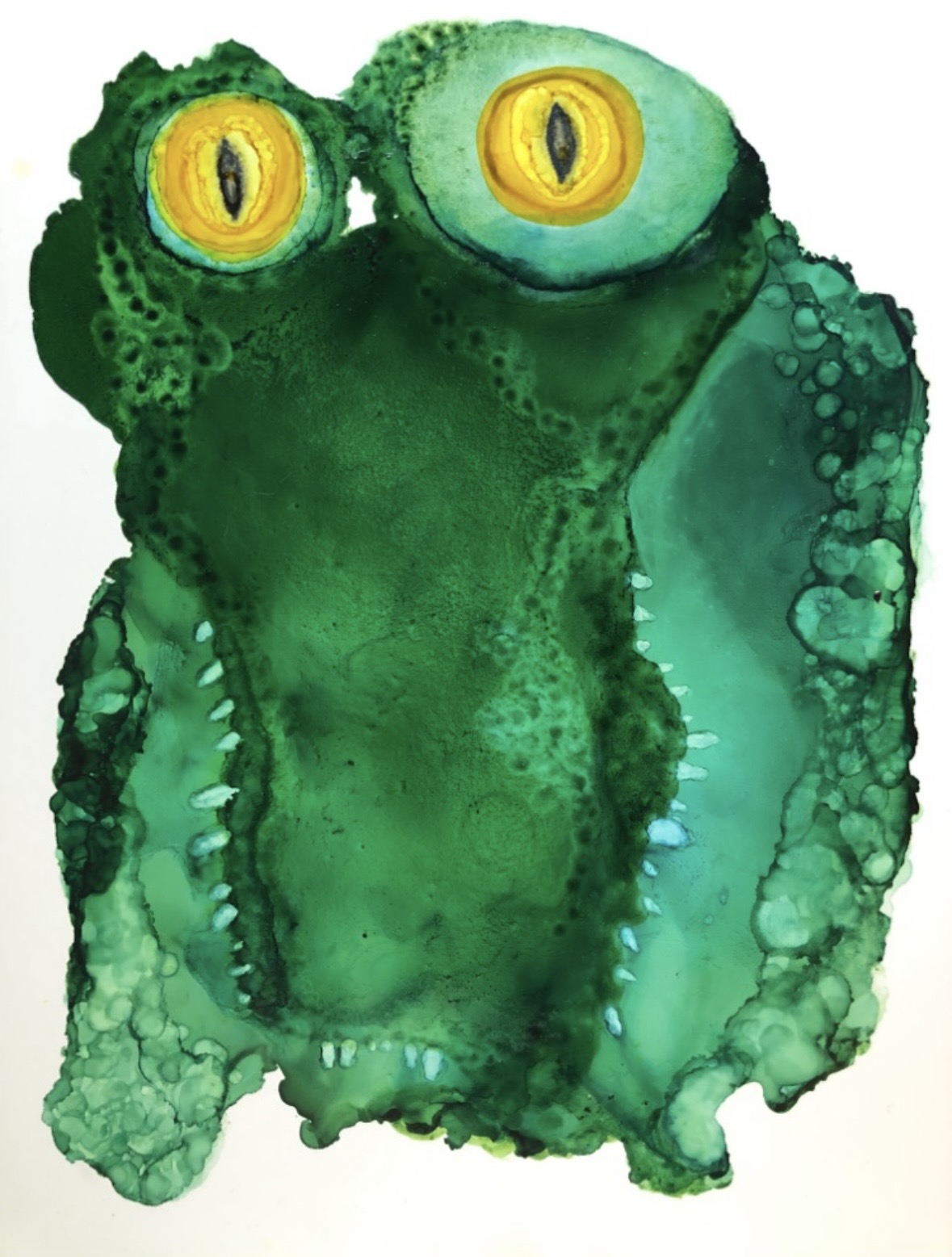 Le Crocodile, an emerald alcohol ink painting by Cole Carter