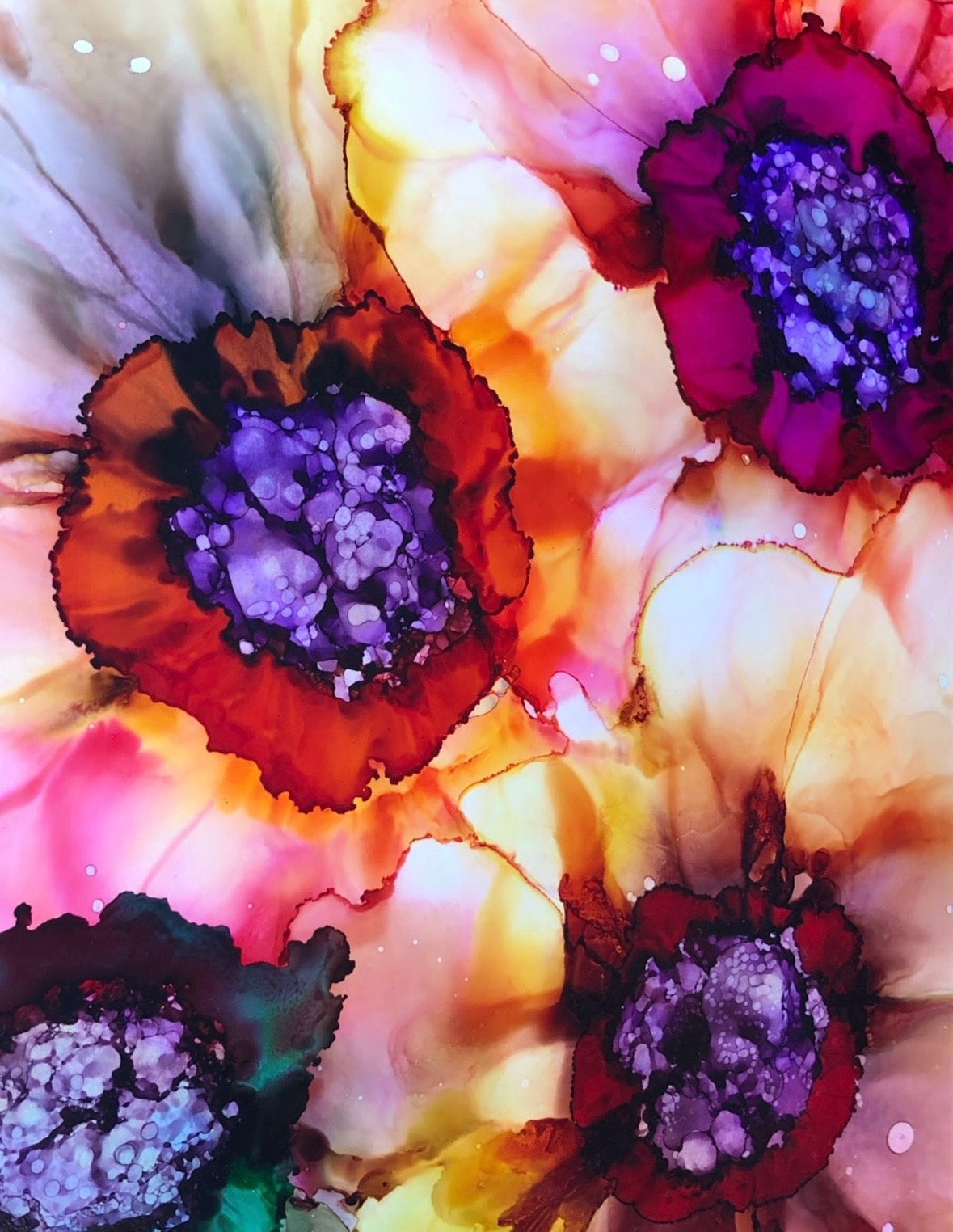 Ode to Summer, a golden floral alcohol ink painting by Cole Carter
