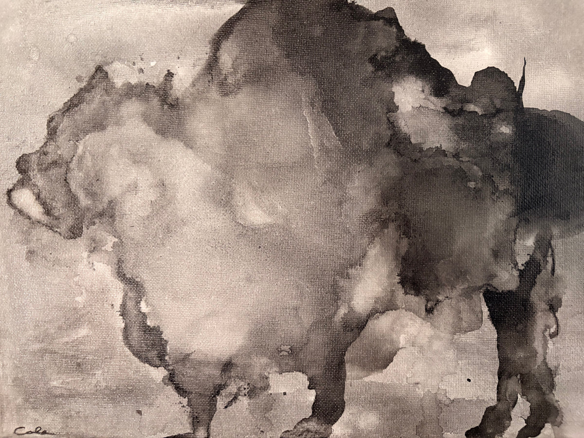 Dream Guardian, a sepia India ink painting on canvas by Cole Carter