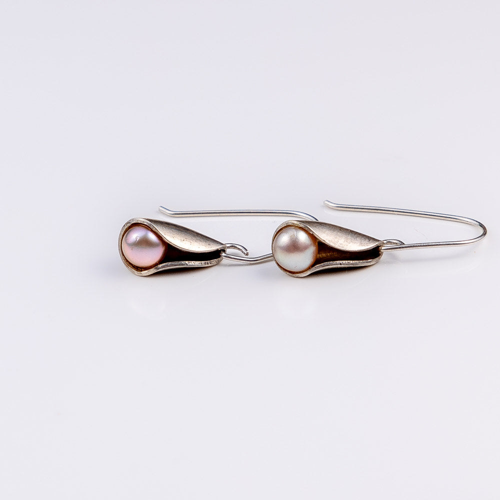 Peach Persuasion pearl dangle earrings in sterling silver by Purple Butterfly Studios